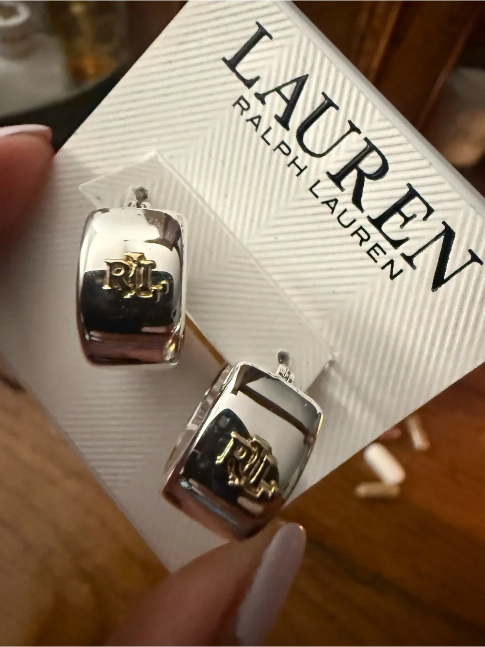 Lauren Ralph Lauren Two-Tone Square Logo Drop Earrings - Silver & Gold